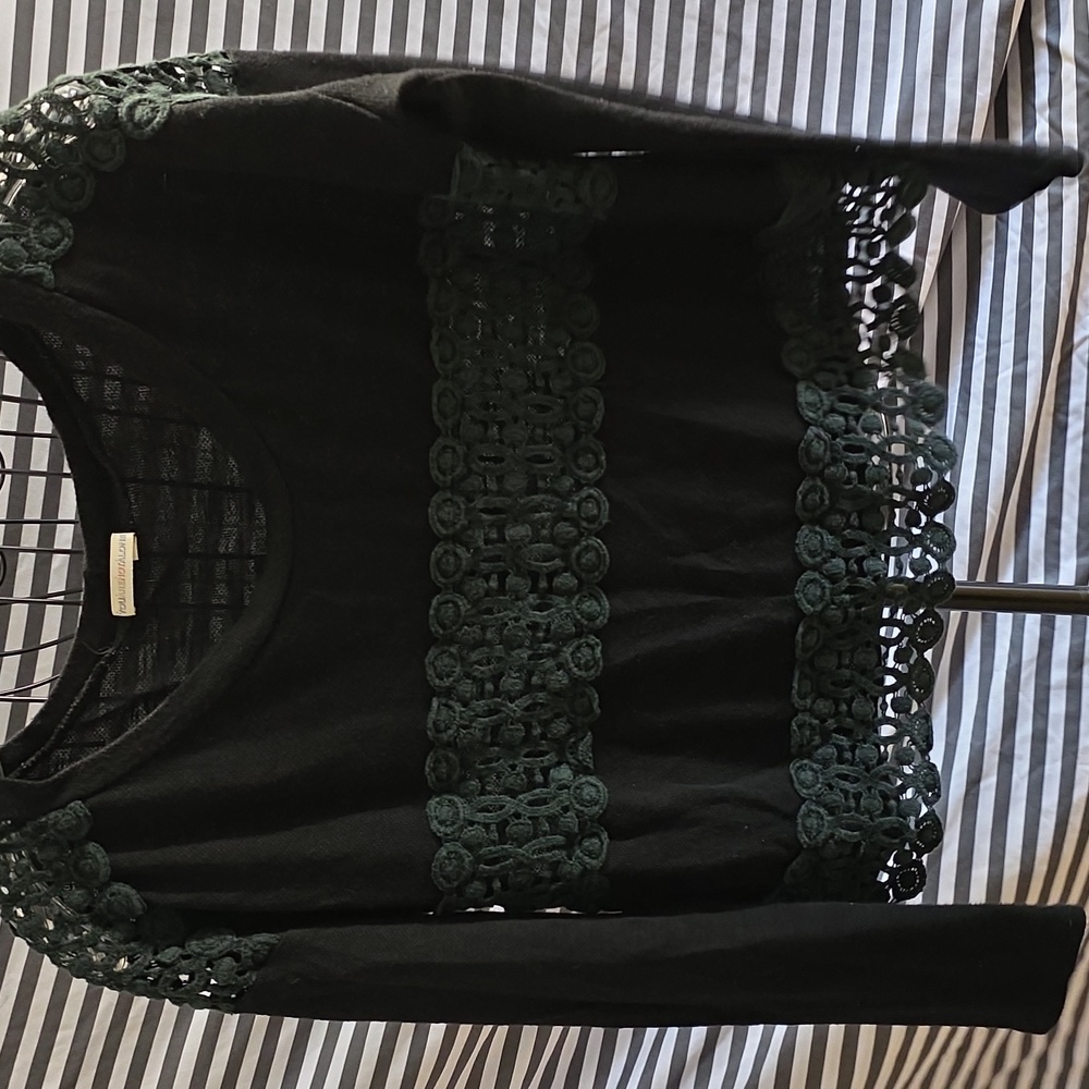 Black Womens Long Sleeve Top You Are Not Alone Size Medium W/ Lace (W263)